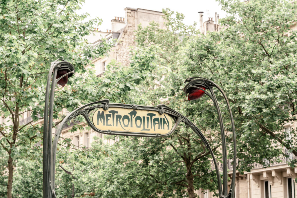 Close up of the Metropolitan sign in Paris