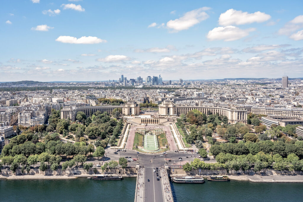 An aerial view of Paris from the Eiffel Tower