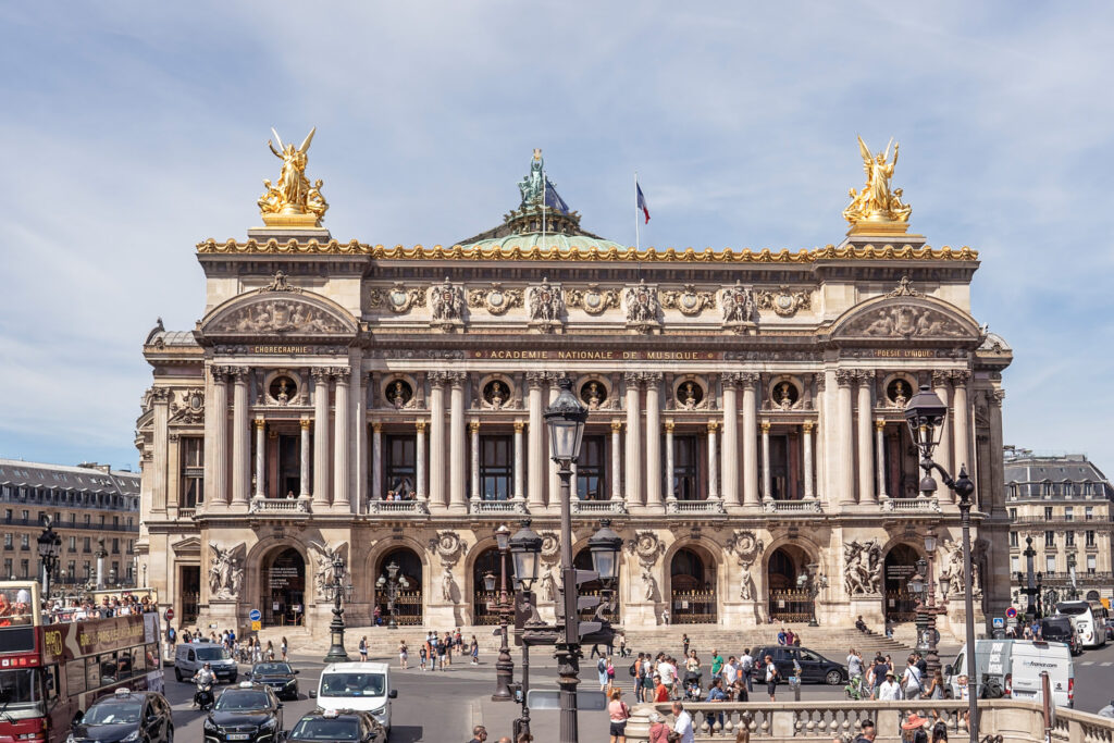 The front facade of Palais Garnier in Paris