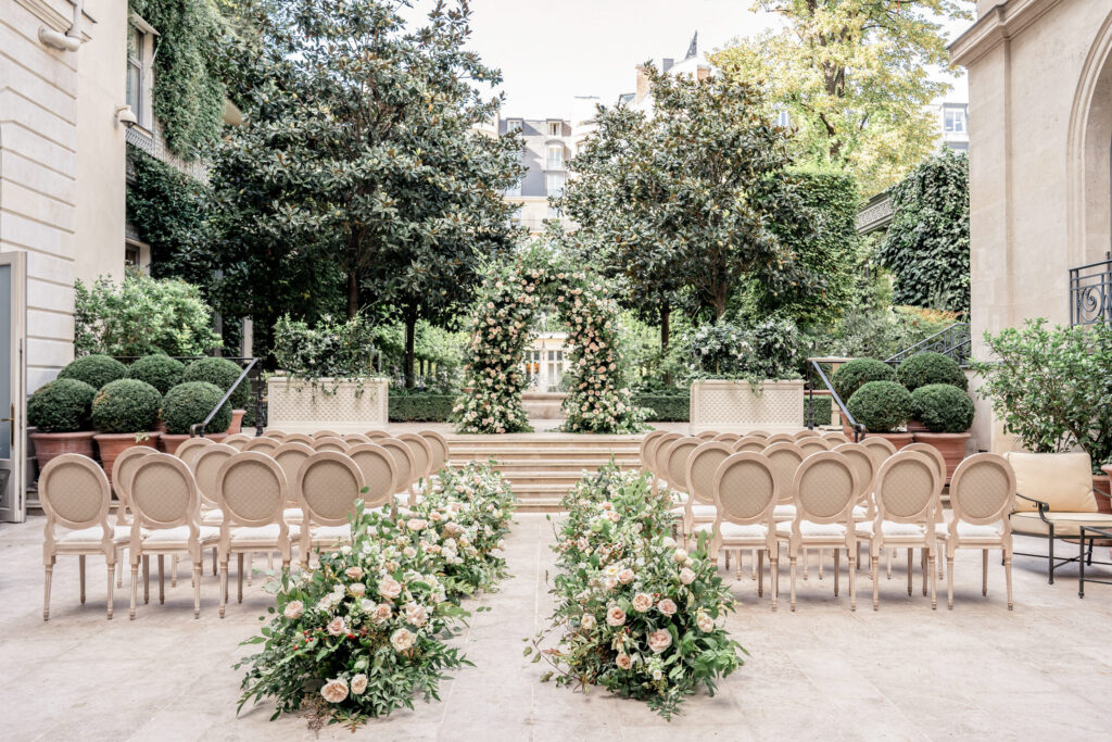 An outside ceremony set up at the Ritz Hotel