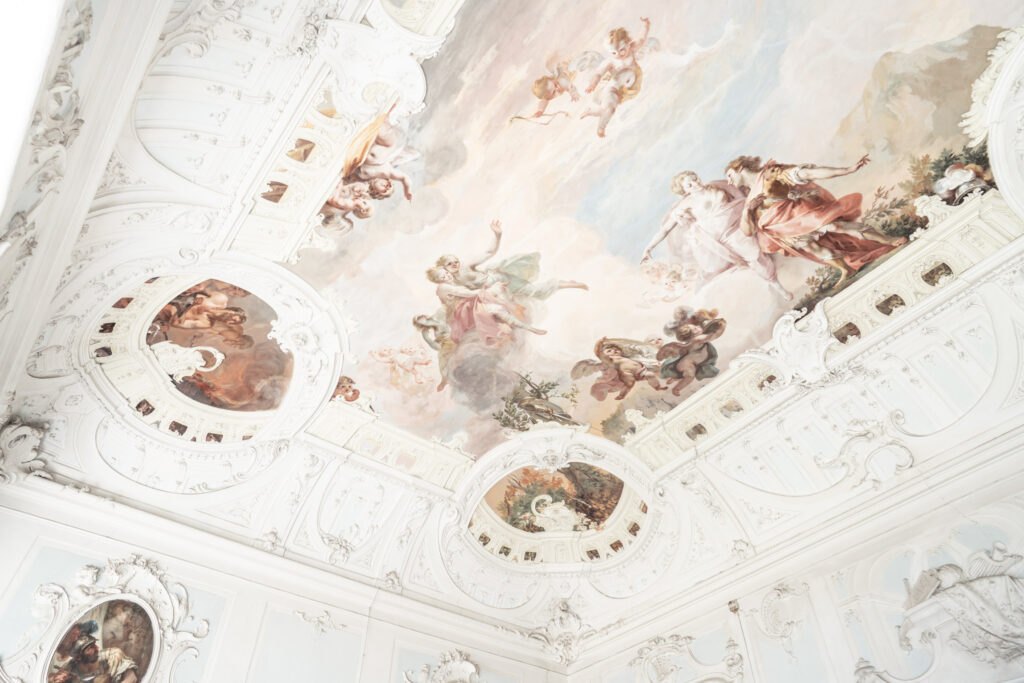 The frescoes on the ceiling in villa sola cabiati