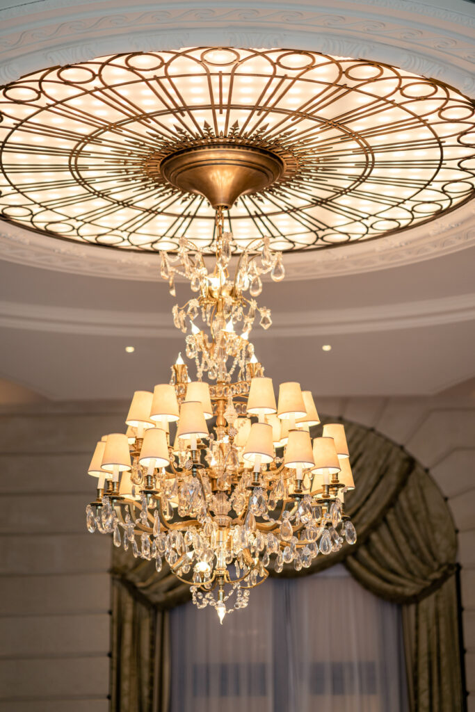 A crystal chandelier at the Paris Ritz Hotel