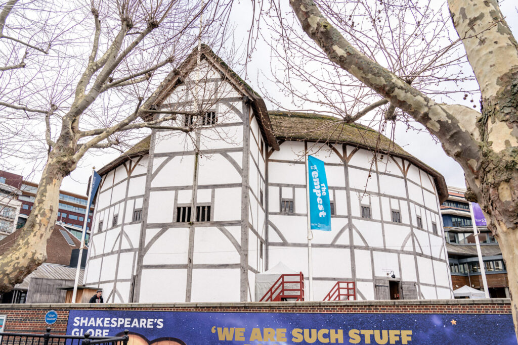 Exterior view of Shakespeare's Globe on the River Thames in London