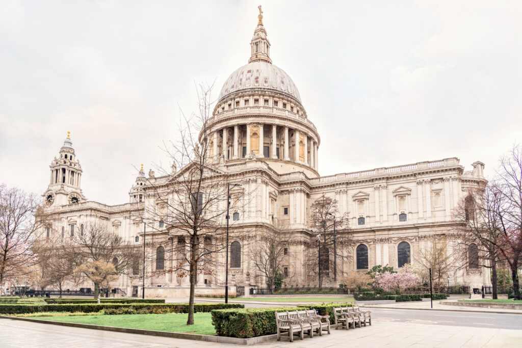 Landscape view of St Paul's Cathedral in London where Diana and Charles got married