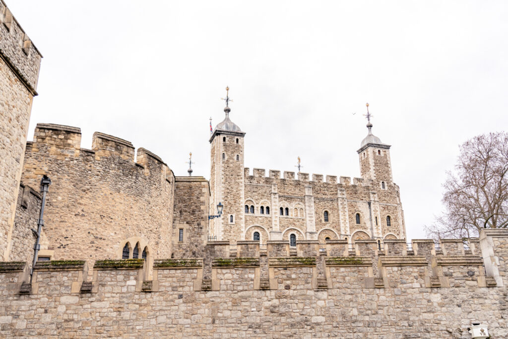 The round towers and turrets at the Tower of London