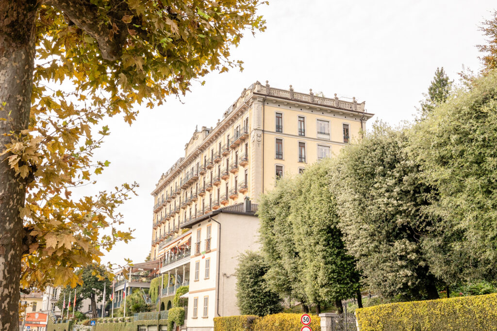 The front of Grand Hotel Tremezzo on Lake Como in Italy