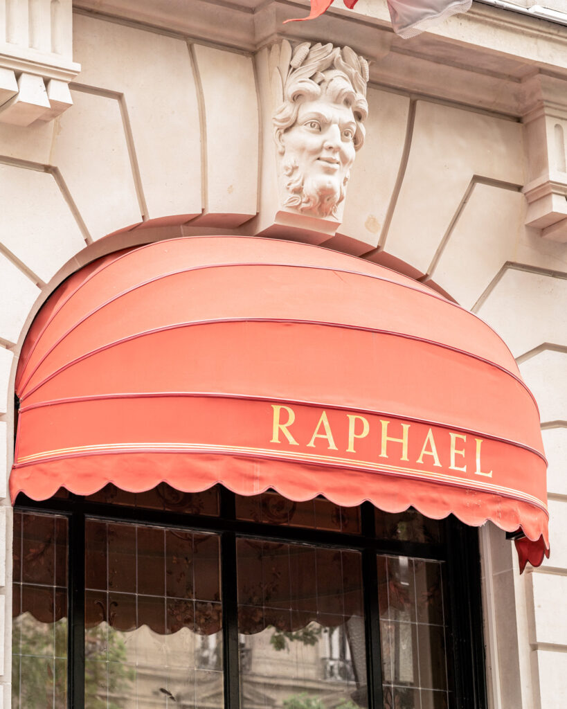 The canopy outside of the Hotel Raphael in Paris