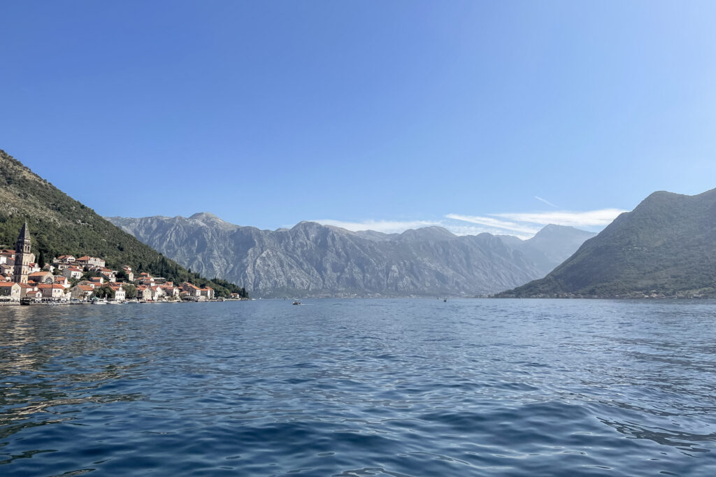 The Mediterranean sea and backdrop of mountains in Montenegro