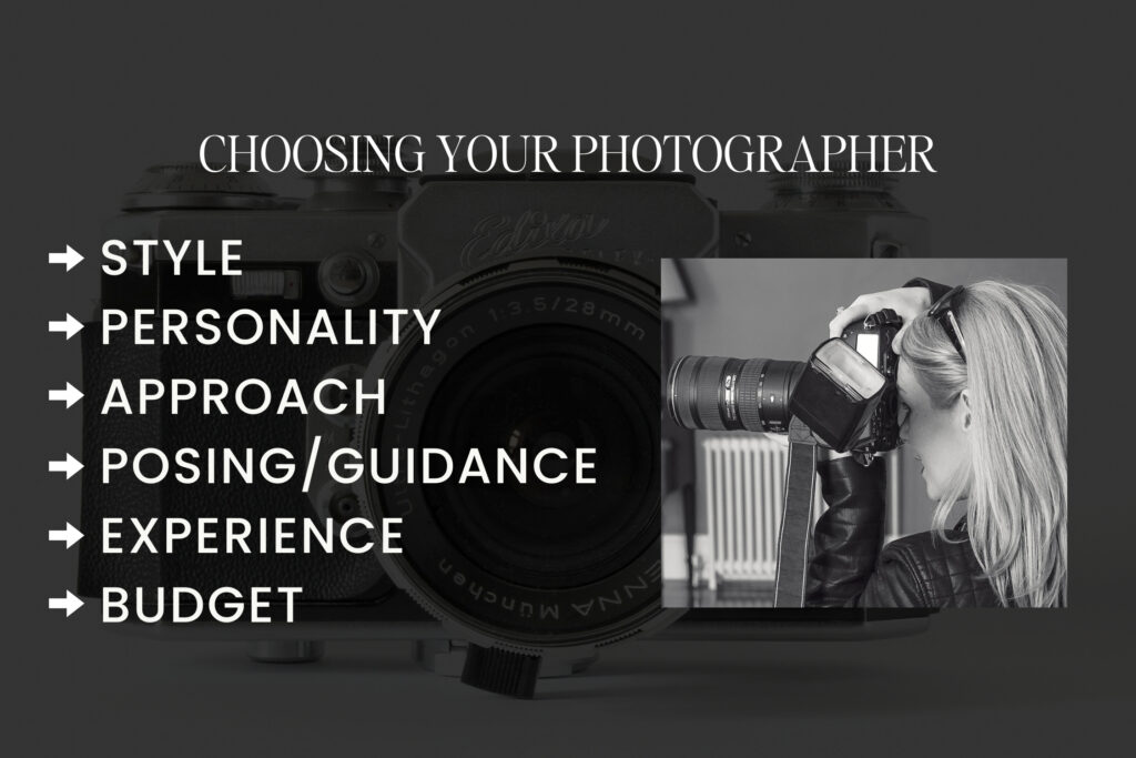 A slide showing a photographer and a list of things you need to look for when choosing a photographer.
