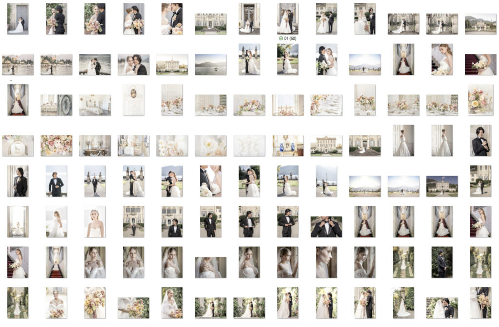 A collage of multiple images showing a full wedding gallery.