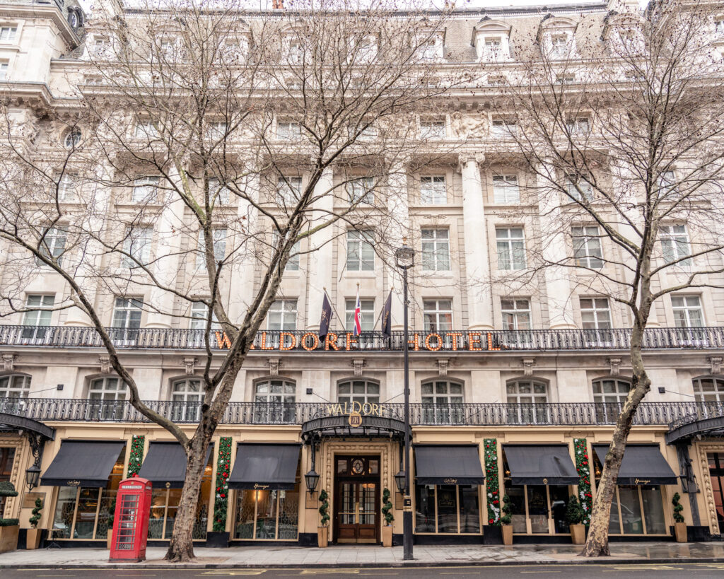 The exterior of the Waldorf Hotel in London