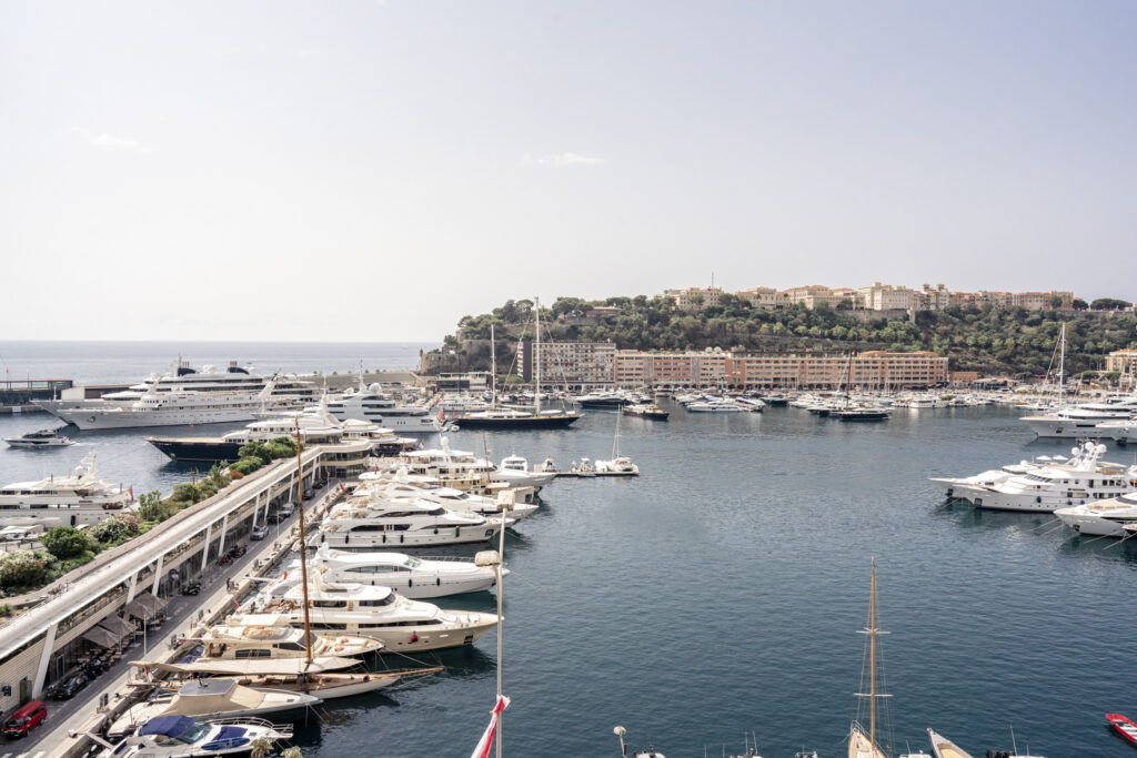 The harbor in Monaco with luxury yachts.