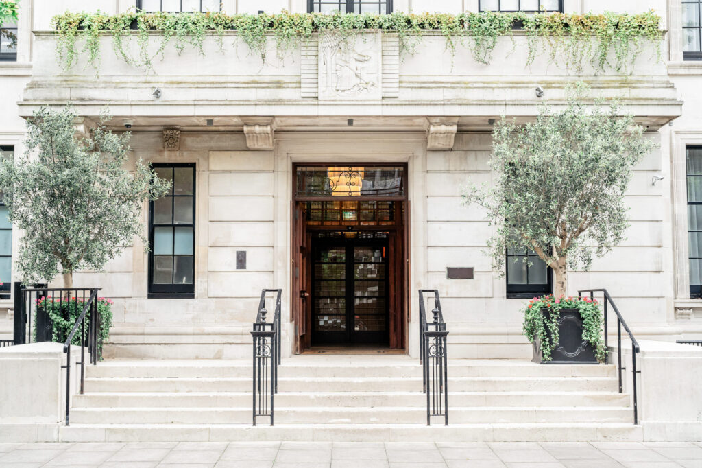 The front stone steps outside the entrance door at the Town Hall Hotel wedding venue in London